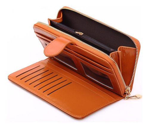 Cartera Para Mujer Gran Capacidad,billetera Con Bloqueo Rfid Chocolate