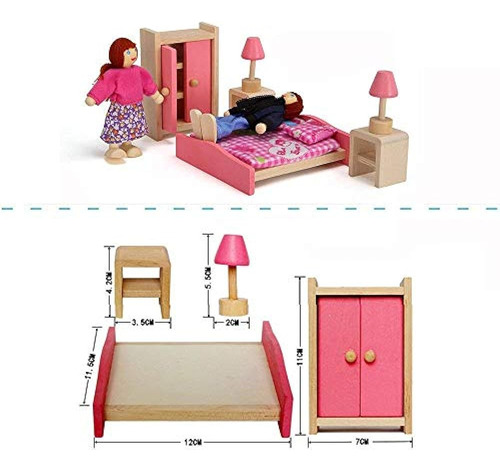 Jirafa 4 Set Muebles De Casa De Muñecas De Madera Rosa, Baño