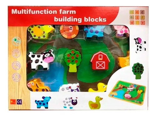 Bulding Blocks Granja Animalitos De Madera 