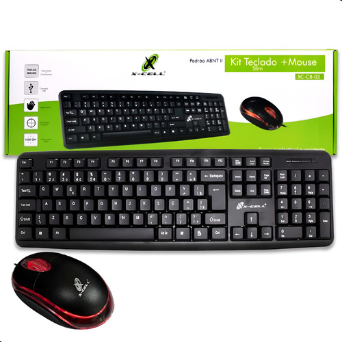Kit Mouse E Teclado Usb Com Fio Básico Slim Preto Escritório
