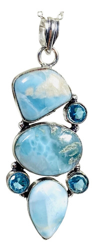 Colgante Plata India Larimar Y Topacio Azul 100% Natural Clt