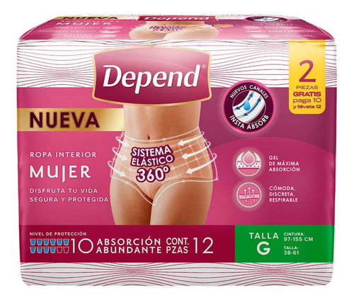 Depend Nocturno Ultra Ropa Interior 12 piezas (G)