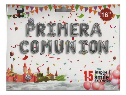 Primera Comunion, Letrero Inflable Metálico, 16 PuLG. Fiesta