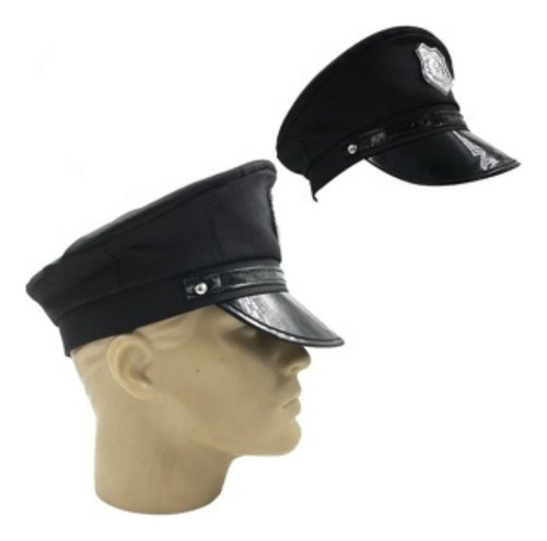 Quepe Policial Simples Cor Preto- Liso