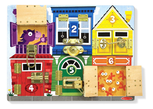 Tablero de actividades con cerraduras Melissa & Doug Ideal para desarrollar habilidades motoras y de resolución de problemas.