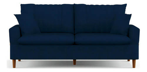 Sofá 3 Lugares 180cm Com Almofadas Veras D05 Suede Azul Desenho Do Tecido Liso