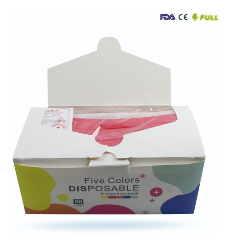 Cubrebocas 5 Colores Plisado Tricapa Termosellado 50pz