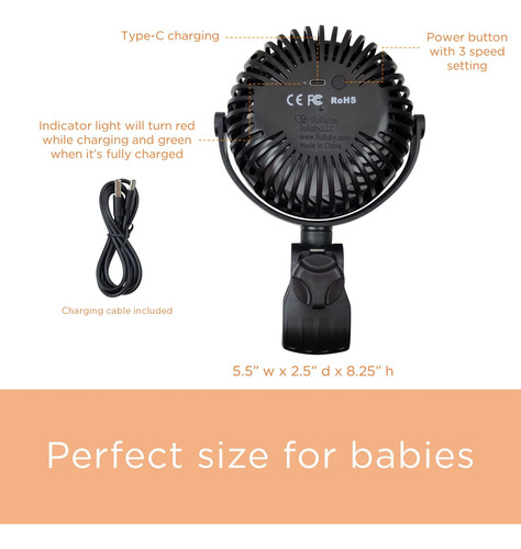Ventilador De Cochecito Liuliuby Con Clip, Recargable, Con U