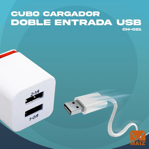 Adaptador Cubo Cargador 2.1a Pared 2 Puertos Usb Mayoreo