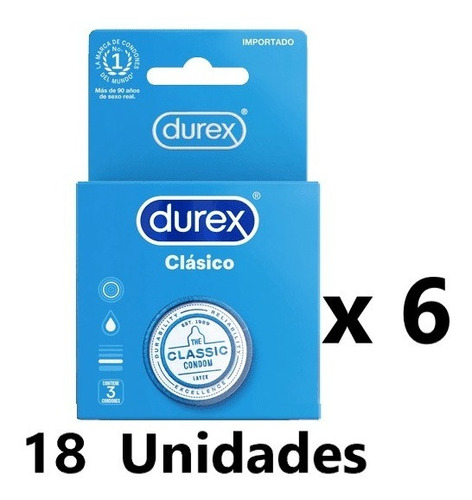 Durex Clásico Pack 18 Condones Preservativos Látex Lubricado