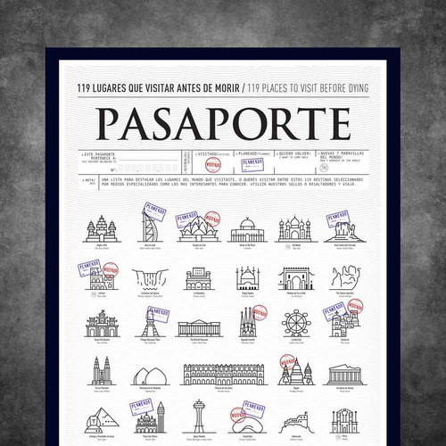 Imagen 1 de 4 de Poster Pasaporte! Sellá Tus Viajes Realizados O Planeados