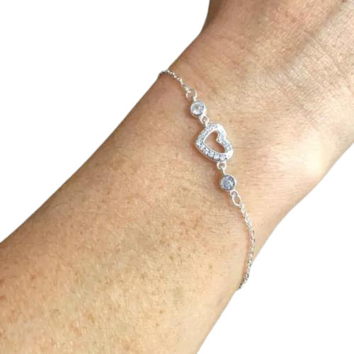 Pulsera De Plata 925 Con Forma De Corazon Y Cubic En Estuc 