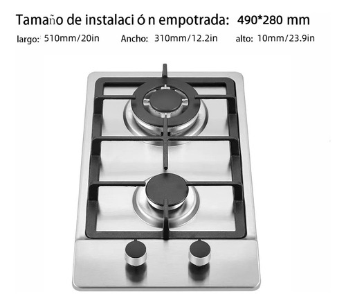 Encimera A Gas Acero Inoxidable 2 Quemadores Gris 220v