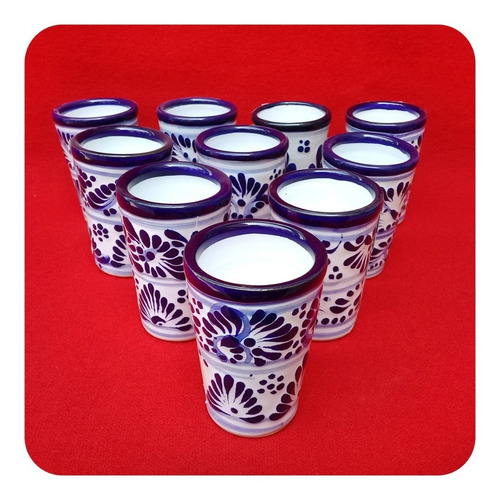 Imagen 2 de 3 de Set 6 Tequileros De Talavera Poblana Azul Blanco Evento Tql