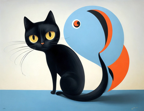 Cuadro Poster Decorativo Gato|70cm X 54cm| Arte Moderno Sala