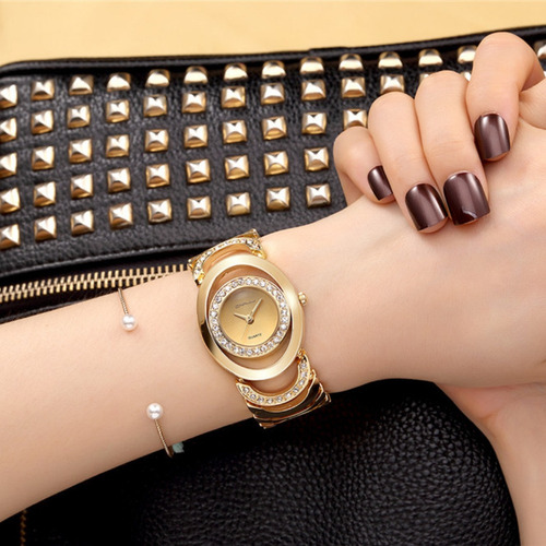 Relojes De Cuarzo Crrju Elegant Diamond Para Mujer Color Del Fondo Dorado