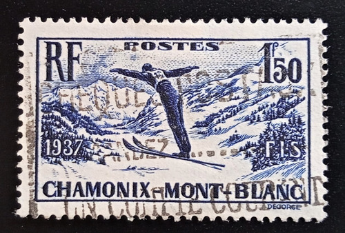Francia Deportes, Sello Yv 334 Mundial Ski 1937 Usado L16825