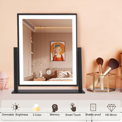 Espejo De Maquillaje Iluminado Con Luz Regulable Y Rotación