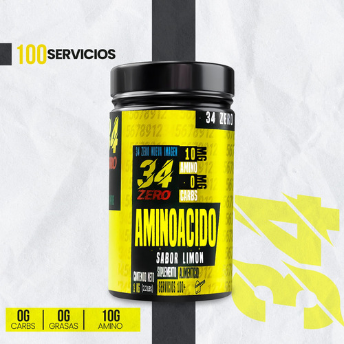 34 Zero Aminoácidos Bcaas Polvo 1kg Sabores 100 Servicios Limón