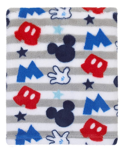 Disney Mickey Mouse Plush Grey, Red, Blue Baby Blanket