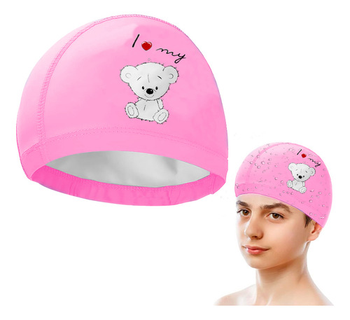 Gorro De Natación Infantil Diler Fabricado En Pu Diseño Colorido Y Estampado Divertido Protección Contra Cloro Y Ajuste Cómodo Ideal Para Niños Clases Vacaciones Alberca Color Rosa