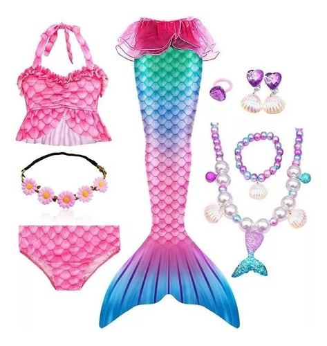 Kit Cola De Sirena Con Bikini Sin Monoaleta Para Niños A