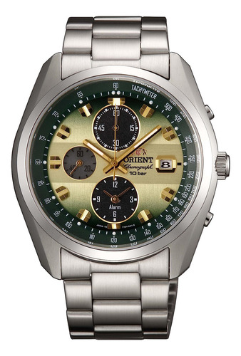 Reloj Orient Wv0021ty Neo70's Horizon Solar Chronograph W Color de la correa Plata Color del bisel Acero inoxidable Color del fondo Verde