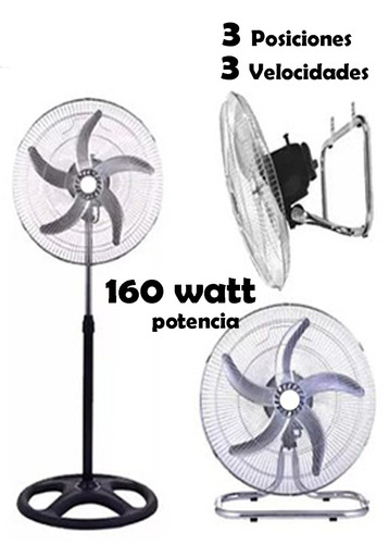 Ventilador 160 Watt Potencia, 3 Velocidades, 3 Posiciones.