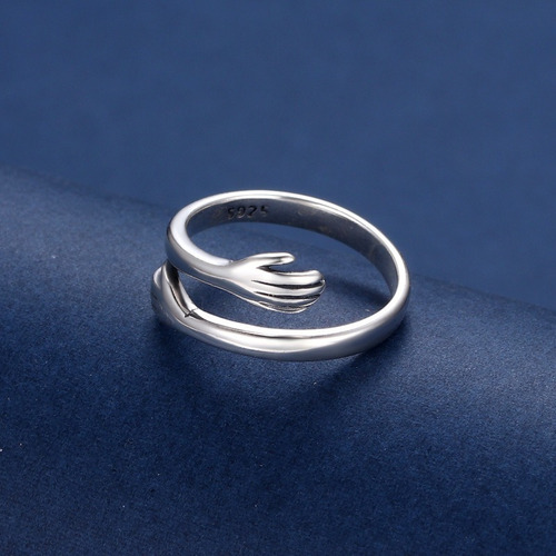 Imagen 8 de 9 de Compromiso Anillo Ajustable Manos Abrazo Pareja De Plata 925