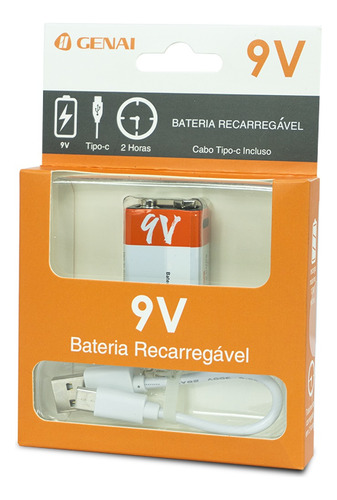 Bateria Recarregável 9v 650mah Tipo C 1.5v 5v Gn-375 Full