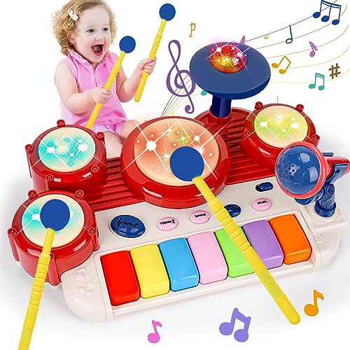 2 In 1 Musical Toys For Toddlers 1-3 Piano Keyboard & D...
