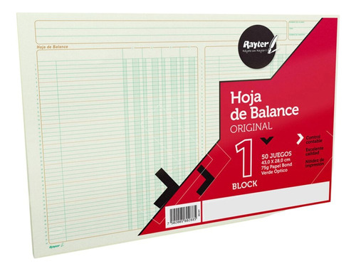 Block 50 Hojas Balance Rayter Verde Doble Carta Contabilidad