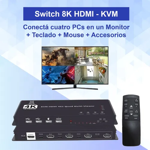 Switch Kvm 4 Pc 1 Monitor Hdmi 4k Mouse Teclado Megan Tech