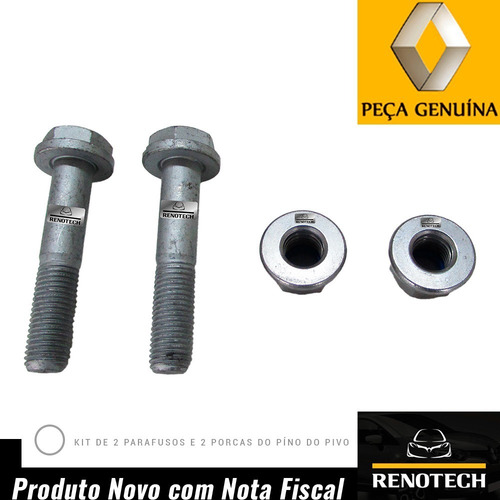 Imagem 2 de 10 de Kit 2 Porca E 2 Parafuso Do Pino Pivo 60x52x10 Clio 00 A 16