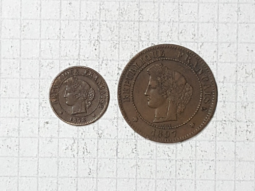 Francia 1 Centavo 1878 Y 5 Centavos 1897 Ambas De Paris 