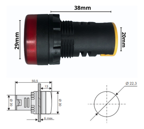 Ip65 Sinaleiro Led 24v Vermelho 22mm - L20-ar7-r