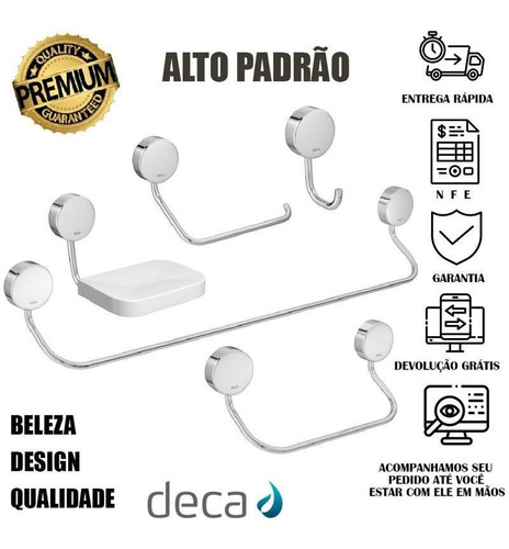 Kit 5 Acessórios Para Banheiro Acabamento Redondo Cromado