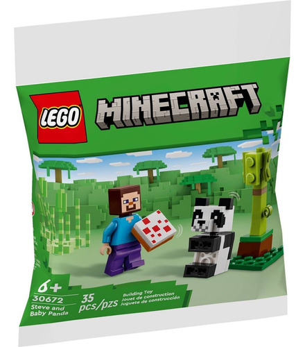 Bolsa plástica Lego Minecraft Steve And Baby Panda 30672 - 35 unidades, número de peças: 35