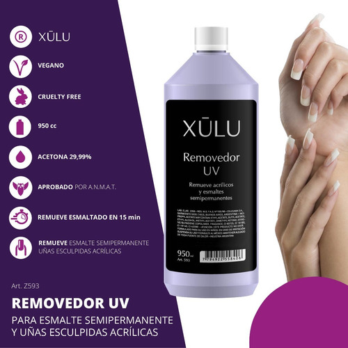 Imagen 2 de 5 de Removedor Para Esmalte Semi Y Uñas Acrílicas 950cc Xúlu Z593