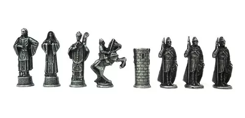 Xadrez Medieval Temático 32 Peças Prata Dourada S/ Tabuleiro - R$ 299,99