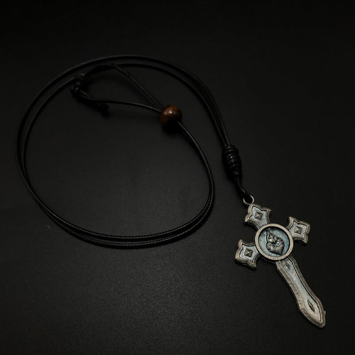Colar Cordão Cruz Espada De São Miguel Arcanjo Prata Velha