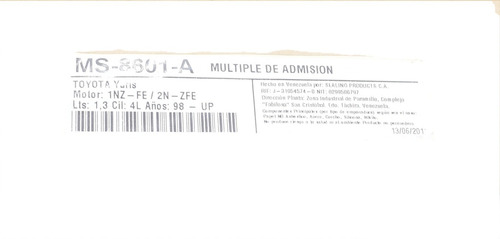 Imagen 4 de 4 de Empacadura Multiple Admision Toyota Yaris 1.3 1nz/ 2nz Fraco