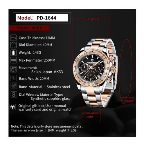 Relógio Aço Pagani Design Pd1644 Sports Daytona Mov. Seiko
