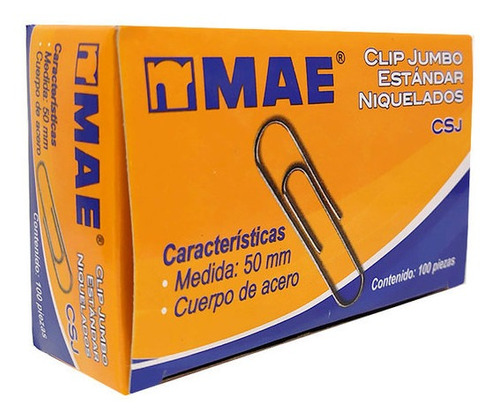 Clip Estandar Mae Csj 10 Caja C/100 Pzs Niquelado Jumbo