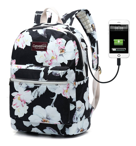 Canvaslove Mochila Lona Impermeable Para Laptop 15.6 Usb