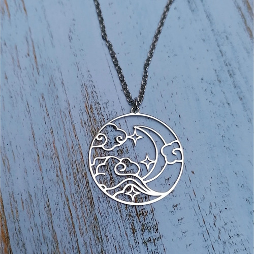 Imagen 4 de 6 de Collar Mujer Dije Luna Estrella Nubes Cielo Acero Inoxidable