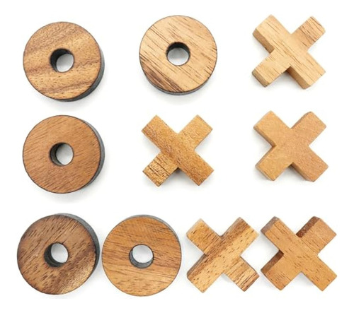 Juego De Mesa Tic Tac Toe O Gato De Madera 10 Piezas De 3 Cm