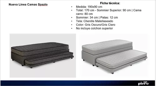 Cama Piero Spazio 190x90 Nuevo Modelo Colchon Abajo Incluido