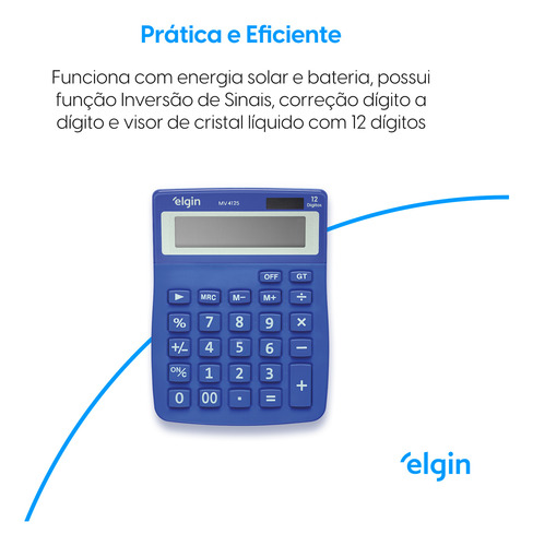 Calculadora Elgin De Mesa 12 Dig Comercial Mv4125 Azul