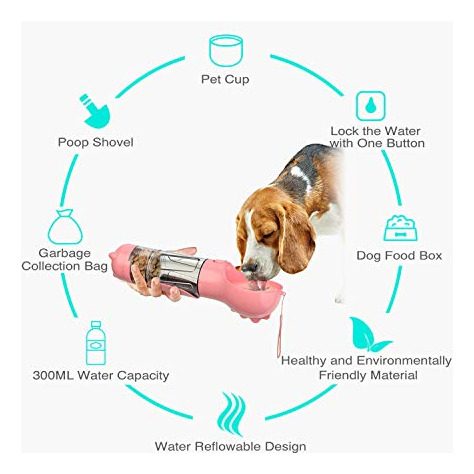 Botella De Agua 4 En 1 Para Perros Y Tazón Portátil